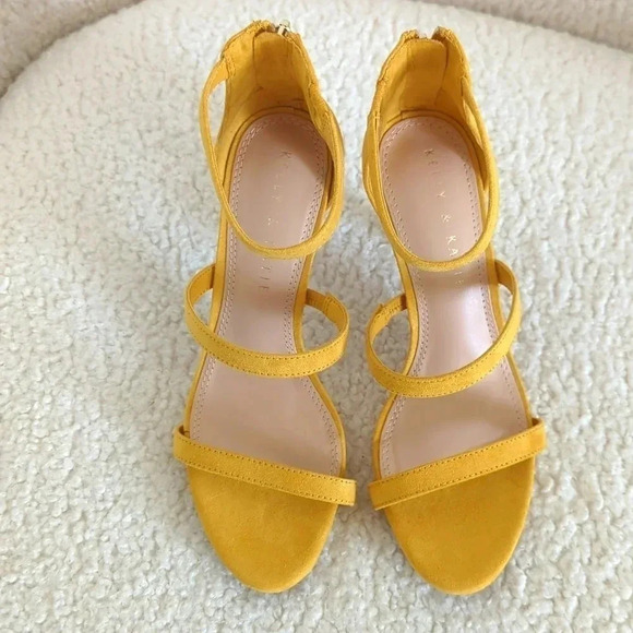 Kelly & Katie 3 Strap Dark Yellow Suede Heels - Picture 5 of 8